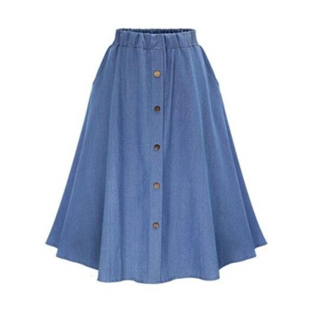 Full Size Button-Front Denim A-Line Skirt Plus Size